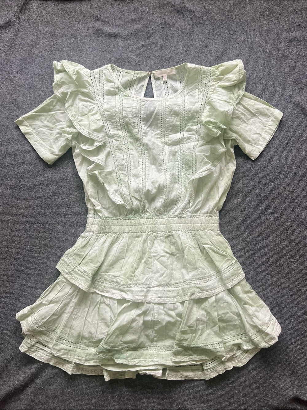 Love Shack Fancy light Green Ruffle-Tiered Dress size M